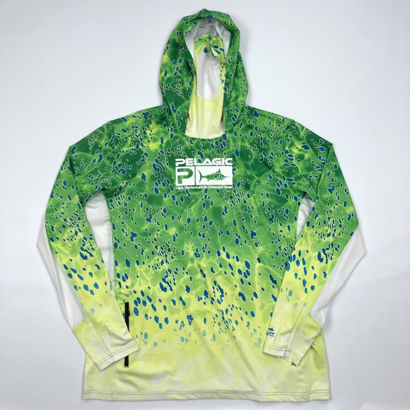 Pelagic Other - Pelagic Exo-Tech Fishing Hoodie Mens XL Green Mahi Mahi Sun Shirt UPF 50+